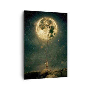 Cuadro sobre lienzo - Impresión de Imagen - Hombre con la luna contra el cielo estrellado - 50x70cm - El que robó la luna - Decoración de pared moderna para salón y dormitorio ARTTOR