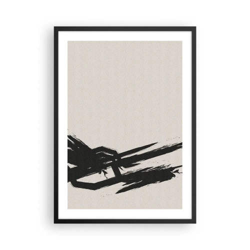 Póster en marco negro - Abstracción dinámica con pincelada en negro. - 50x70cm - Impulso imparable - Decoración de pared moderna para salón y dormitorio ARTTOR