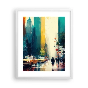 Póster en marco blanco - Nueva York - hasta la lluvia es colorida - 40x50 cm