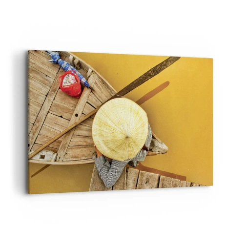 Cuadro sobre lienzo - Impresión de Imagen - Un barco tradicional visto a vista de pájaro - 120x80cm - La vida en el río amarillo - Decoración de pared moderna para salón y dormitorio ARTTOR