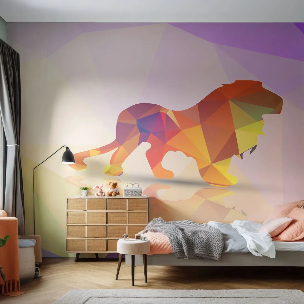 Fotomural Standard Eco - El rey de los diamantes - animales, León, Figura Geométrica - 200x140 cm