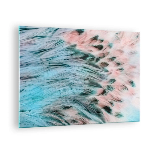 Cuadro sobre vidrio - Impresiones sobre Vidrio - Primer plano de plumas en tonos rosa zafiro. - 70x50cm - Suavidad rosa zafiro - Decoración de pared moderna para salón y dormitorio ARTTOR