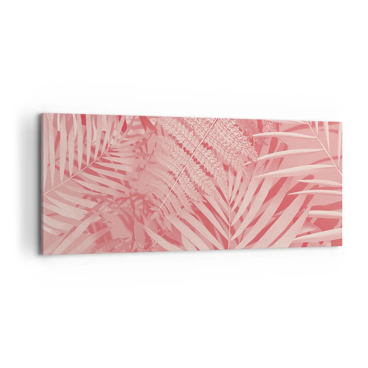 Cuadro sobre lienzo - Impresión de Imagen - Hojas tropicales rosas en un estilo delicado y minimalista. - 120x50cm - Concepto rosa - Decoración de pared moderna para salón y dormitorio ARTTOR