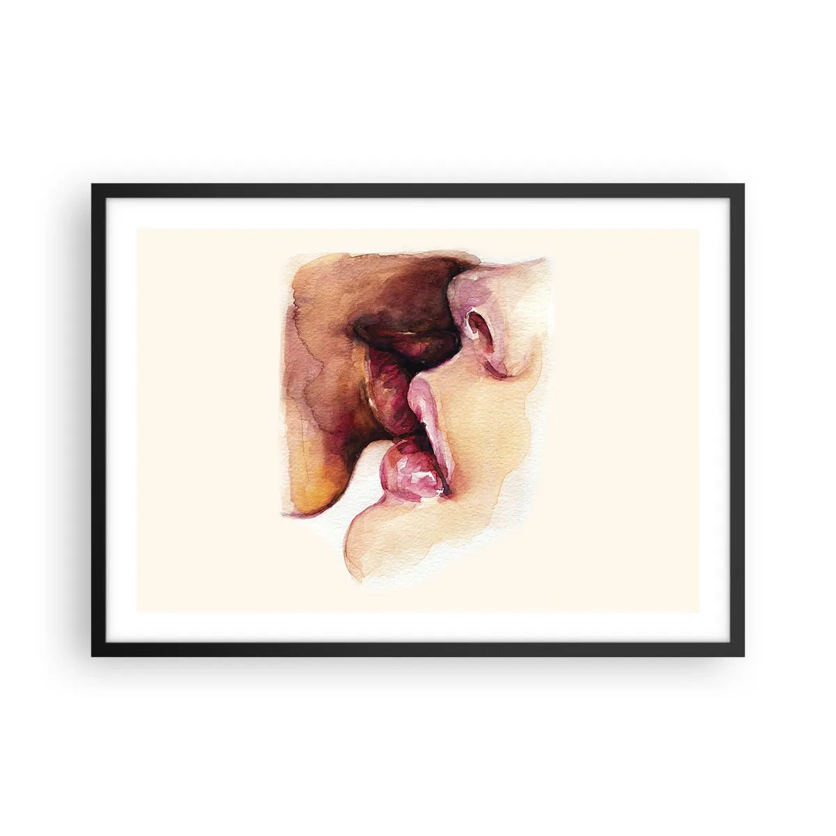 Póster en marco negro - Una pintura de acuarela de un primer plano de un rostro. - 70x50cm - Como la noche y el día, la tierra y el cielo - Decoración de pared moderna para salón y dormitorio ARTTOR