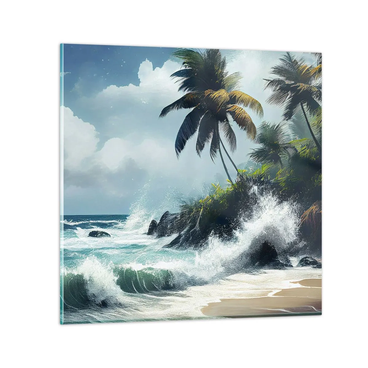 Cuadro sobre vidrio - Impresiones sobre Vidrio - En una costa tropical - 60x60 cm