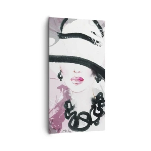 Cuadro sobre lienzo - Impresión de Imagen - Retrato de una dama en negro y rosa - 65x120 cm