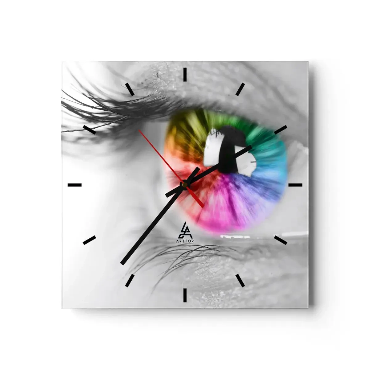 Reloj de pared - Reloj de vidrio - Ver el mundo en color - 40x40 cm