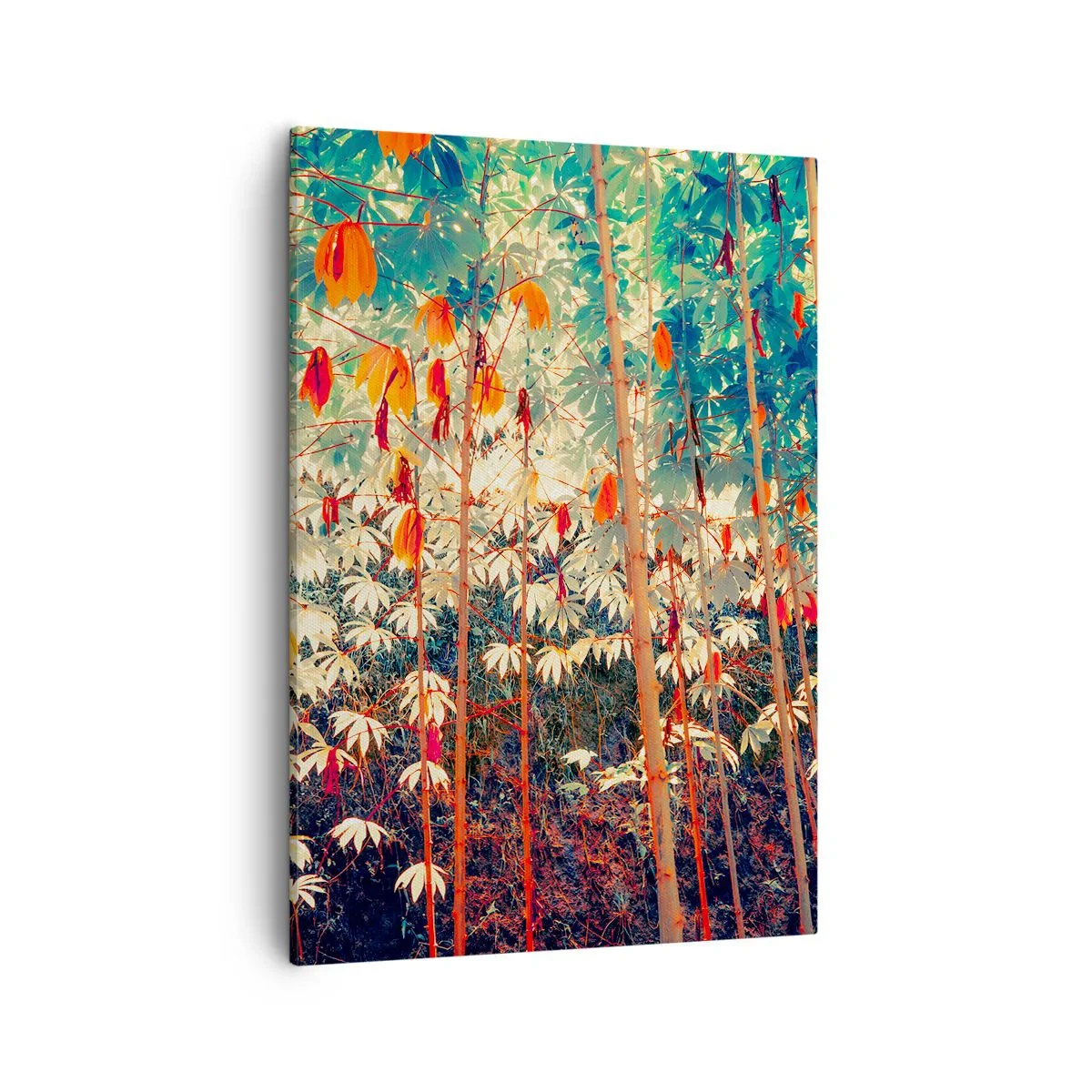 Cuadro sobre lienzo - Impresión de Imagen - Un colorido bosque de bambú con colores intensos. - 50x70cm - La vida secreta de las hojas - Decoración de pared moderna para salón y dormitorio ARTTOR