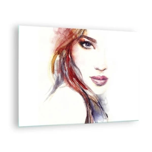 Cuadro sobre vidrio - Impresiones sobre Vidrio - Ilustración de un retrato en acuarela de una mujer. - 70x50cm - Sígueme - Decoración de pared moderna para salón y dormitorio ARTTOR