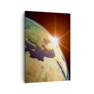 Cuadro sobre lienzo - Impresión de Imagen - Vista de la Tierra desde el espacio con rayos de sol en el horizonte - 50x70cm - Amanecer - Decoración de pared moderna para salón y dormitorio ARTTOR