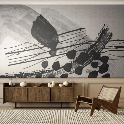 Fotomural Autadhesivo Deluxe Sticker - Abstracción orgánica en blanco y negro - Abstracción, Moderno, Pedazo - 350x256 cm