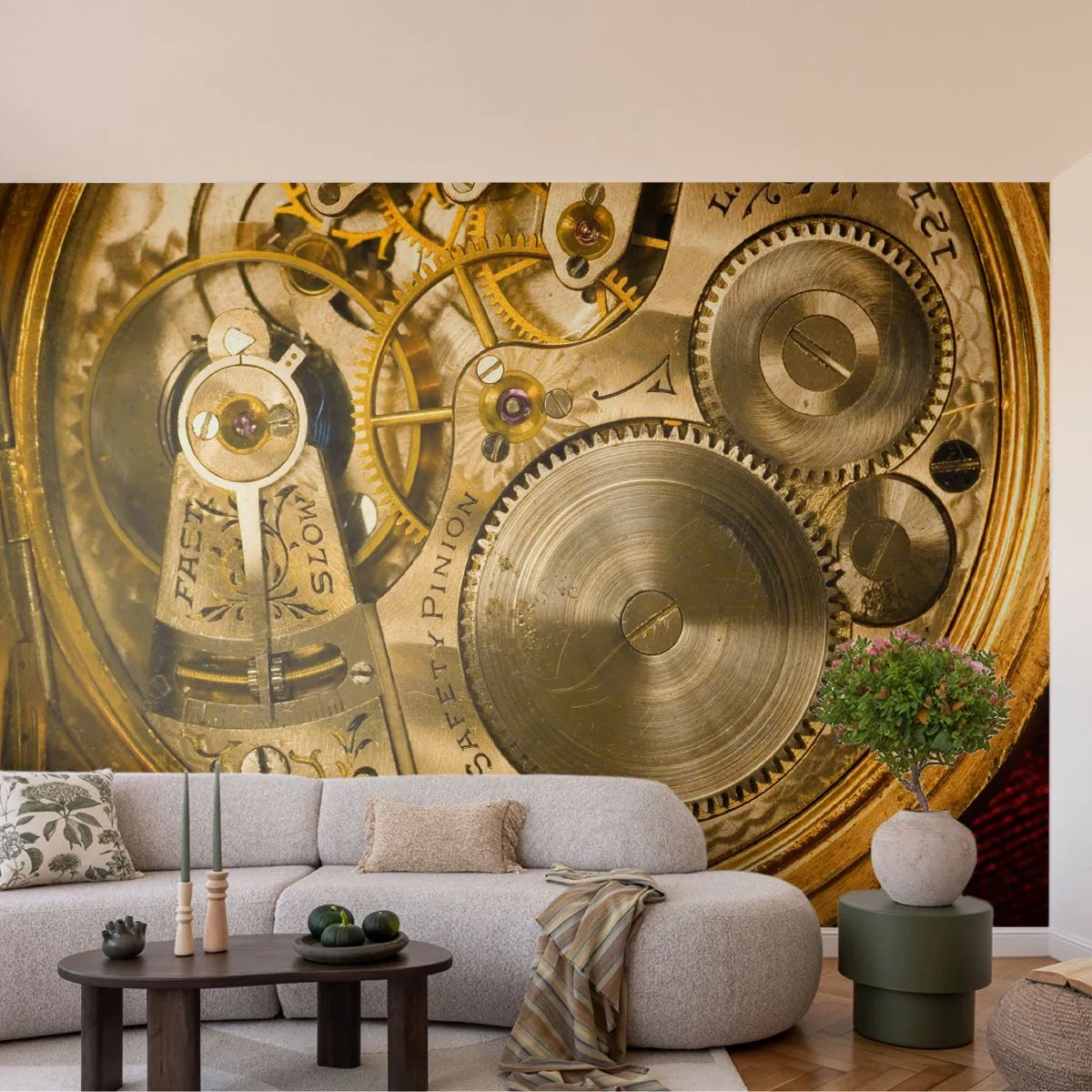 Fotomural Premium Canvas - Siga el ritmo de los tiempos - Reloj, Mecanismo de reloj, Vintage - 250x175 cm