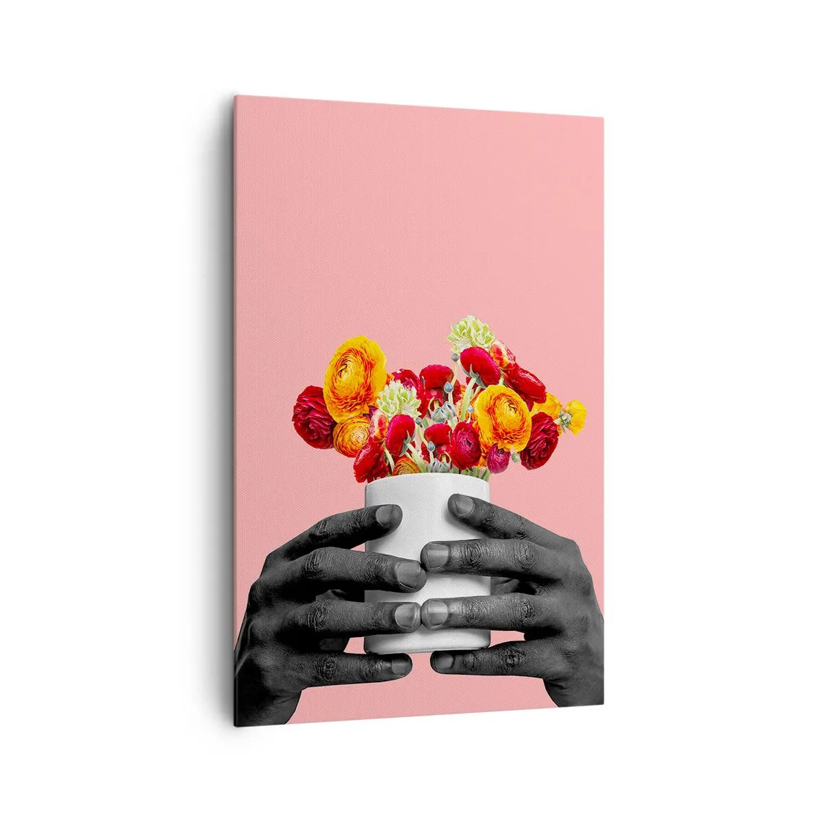 Cuadro sobre lienzo - Impresión de Imagen - Manos sosteniendo un ramo de flores de colores. - 80x120cm - La apoteosis de la vida - Decoración de pared moderna para salón y dormitorio ARTTOR