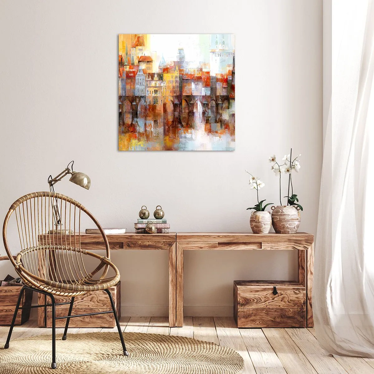 Cuadro sobre lienzo - Impresión de Imagen - Puente y ciudad - 60x60 cm