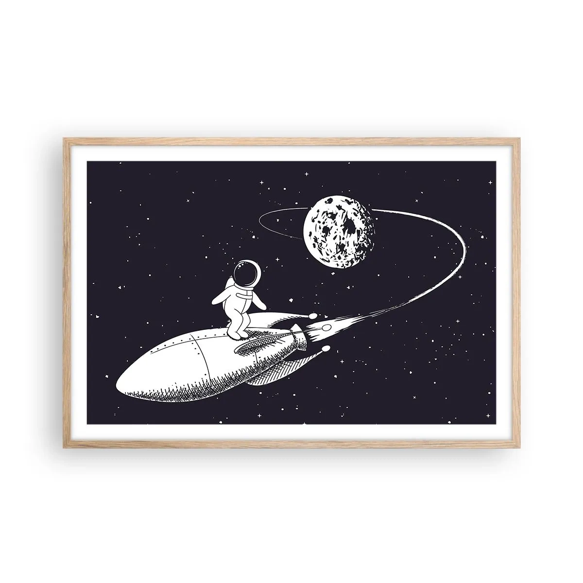 Póster en marco roble claro - Surfista espacial - 91x61 cm