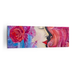Cuadro sobre lienzo - Impresión de Imagen - Perfil colorido de una mujer en estilo artístico. - 160x50cm - Inspiración en rojo y violeta - Decoración de pared moderna para salón y dormitorio ARTTOR