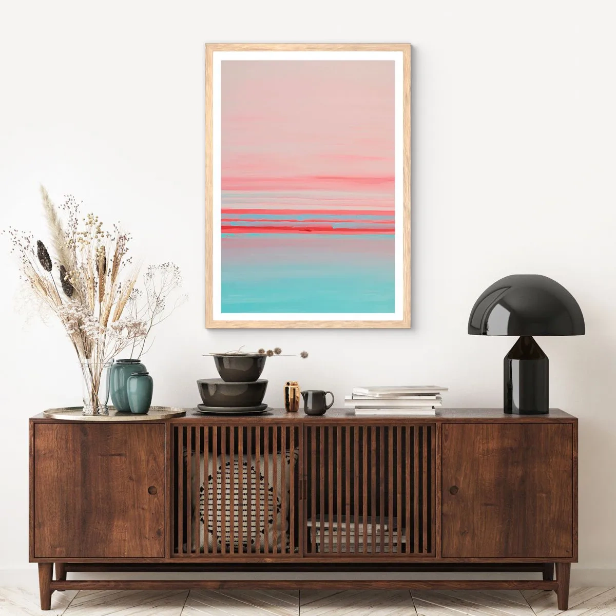 Póster en marco roble claro - Abstracción al amanecer - 70x100 cm