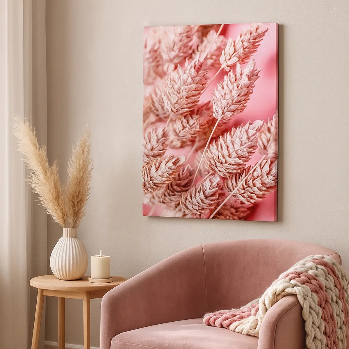 Cuadro sobre lienzo - Impresión de Imagen - Primer plano de las orejas teñidas de rosa. - 50x70cm - Estructura floral en rosa - Decoración de pared moderna para salón y dormitorio ARTTOR