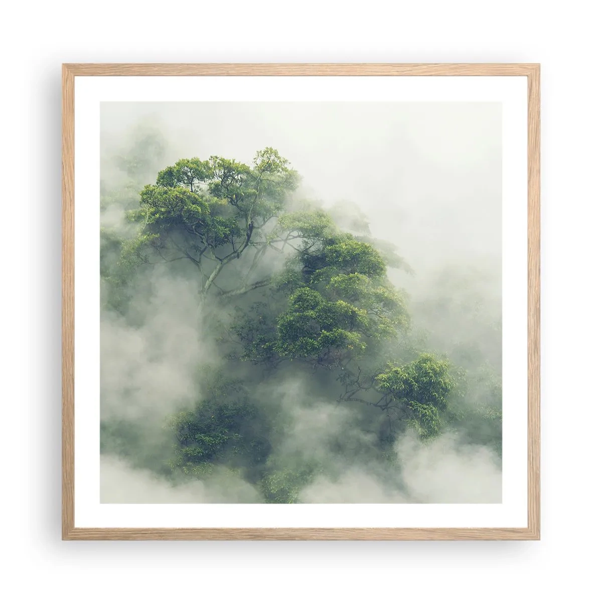 Póster en marco roble claro - Envuelto en niebla - 60x60 cm
