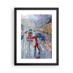 Póster en marco negro - Una tarde de lluvia en la ciudad - 30x40 cm