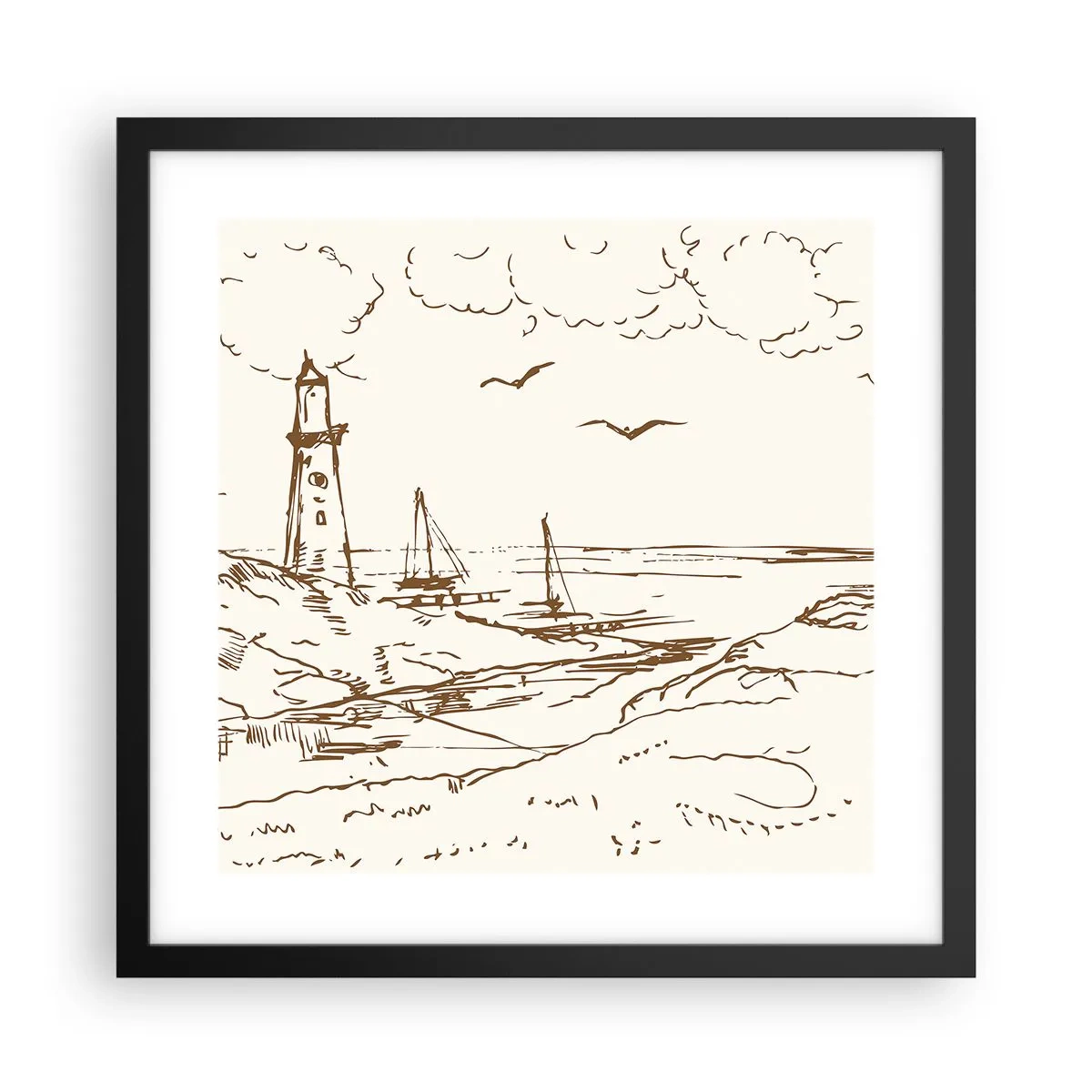 Póster en marco negro - Un esbozo de un recuerdo de verano - 40x40 cm