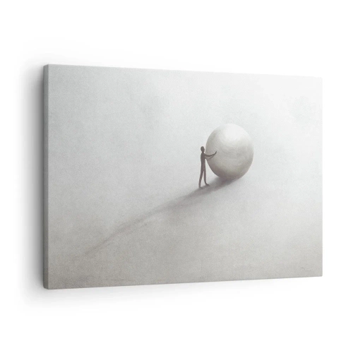 Cuadro sobre lienzo - Impresión de Imagen - Una figura minimalista con una pelota sobre un fondo claro y monocromático. - 70x50cm - El juego de la vida - Decoración de pared moderna para salón y dormitorio ARTTOR