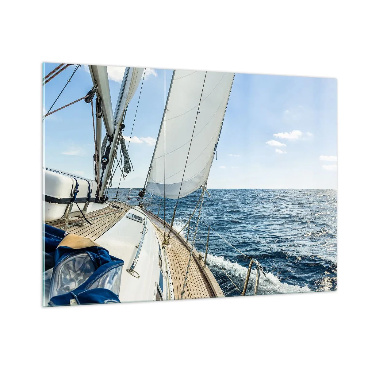 Cuadro sobre vidrio - Impresiones sobre Vidrio - Un yate en mar abierto con sus velas desplegadas - 100x70cm - Ahoy, a la aventura - Decoración de pared moderna para salón y dormitorio ARTTOR
