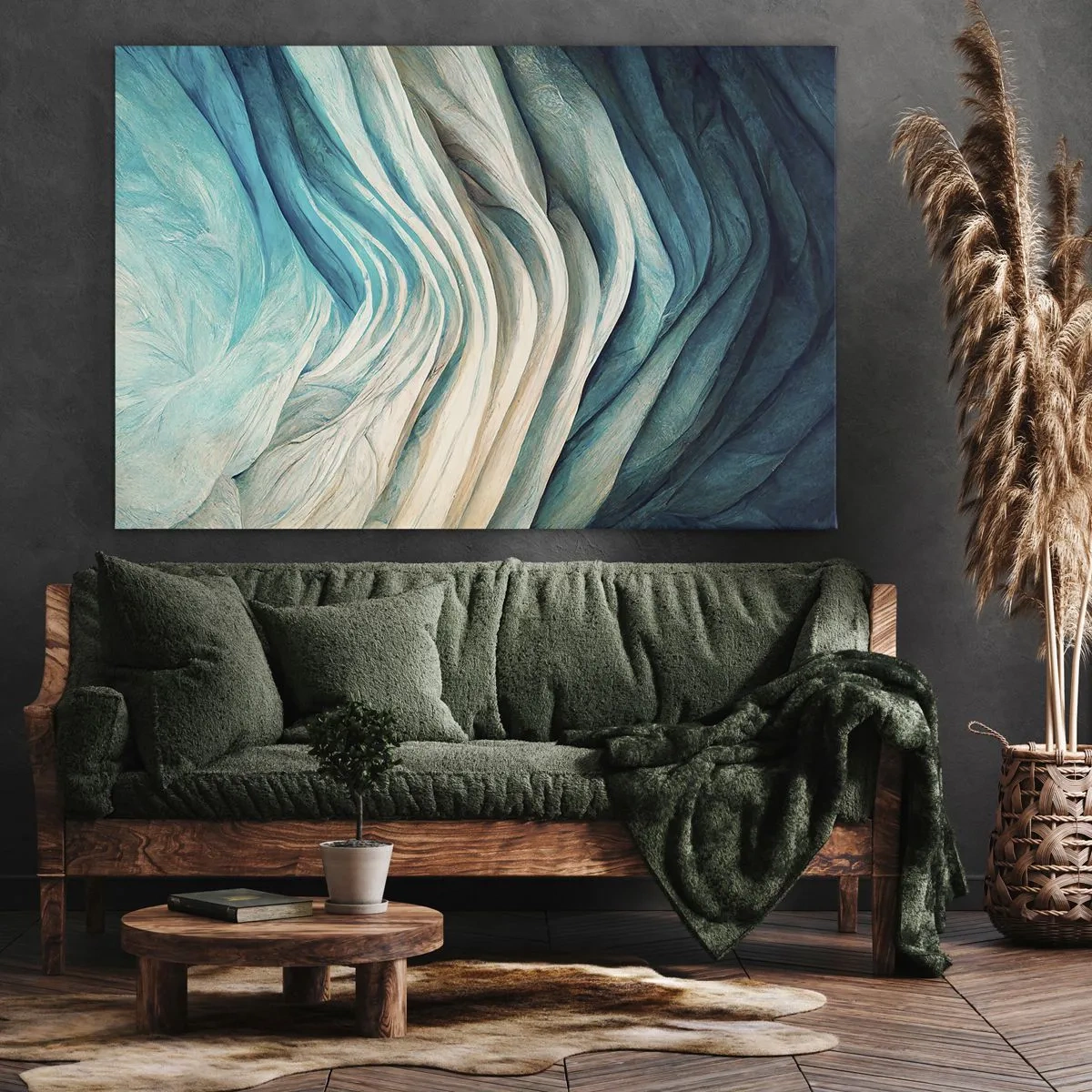 Cuadro sobre lienzo - Impresión de Imagen - Ondas dinámicas en tonos azules y blancos. - 70x50cm - Azul insaciable - Decoración de pared moderna para salón y dormitorio ARTTOR