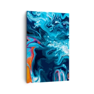 Cuadro sobre lienzo - Impresión de Imagen - Un patrón abstracto en tonos azules con acentos naranjas. - 80x120cm - Un viaje al cielo - Decoración de pared moderna para salón y dormitorio ARTTOR