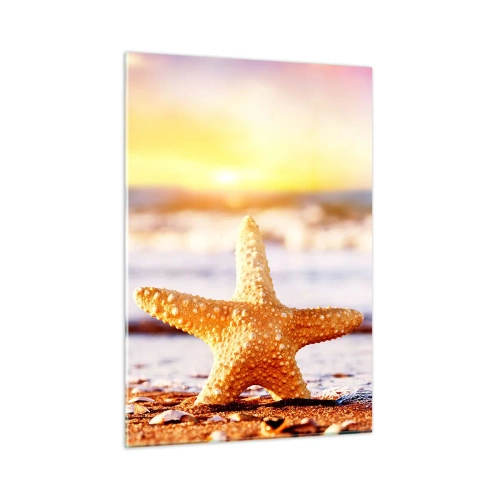 Cuadro sobre vidrio - Impresiones sobre Vidrio - Estrellas de mar en la playa a la luz del sol poniente - 50x70cm - Regalo del mar - Decoración de pared moderna para salón y dormitorio ARTTOR