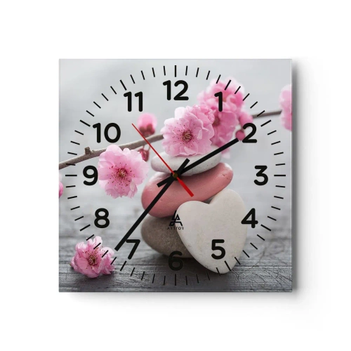 Reloj de pared - Reloj de vidrio - Felicidad con la flor del cerezo - 40x40 cm