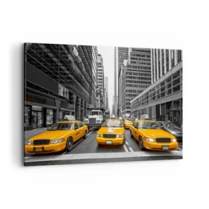 Cuadro sobre lienzo - Impresión de Imagen - Taxis amarillos en las calles de Nueva York - 120x80cm - Nosotros somos los que damos color a la ciudad - Decoración de pared moderna para salón y dormitorio ARTTOR