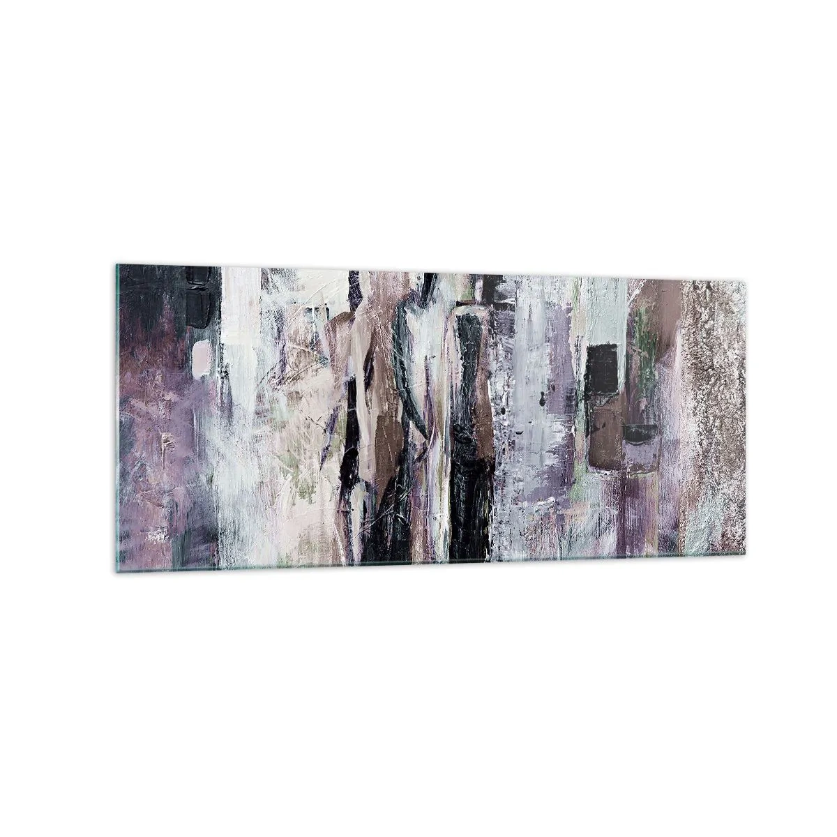 Cuadro sobre vidrio - Impresiones sobre Vidrio - Una composición abstracta con tres figuras en colores pastel. - 120x50cm - El trío misterioso - Decoración de pared moderna para salón y dormitorio ARTTOR