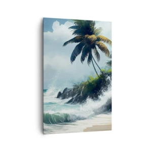 Cuadro sobre lienzo - Impresión de Imagen - Costa tropical con palmeras y mar agitado. - 80x120cm - En una costa tropical - Decoración de pared moderna para salón y dormitorio ARTTOR