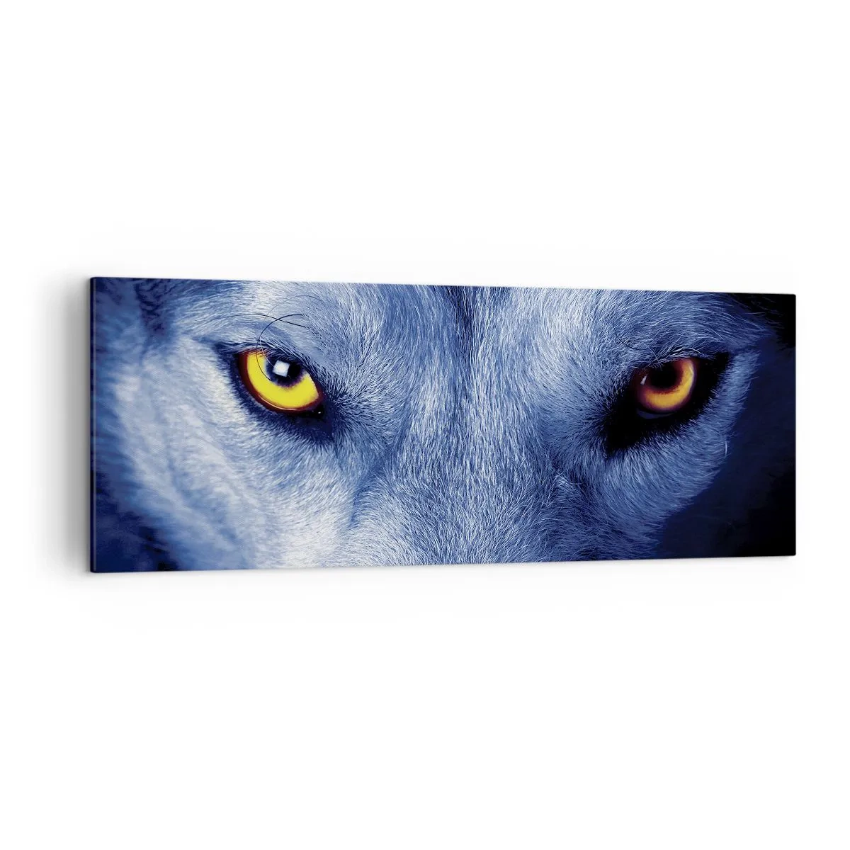 Cuadro sobre lienzo - Impresión de Imagen - Primer plano de la intensa mirada de un lobo sobre un fondo oscuro. - 140x50cm - La mirada hipnótica - Decoración de pared moderna para salón y dormitorio ARTTOR