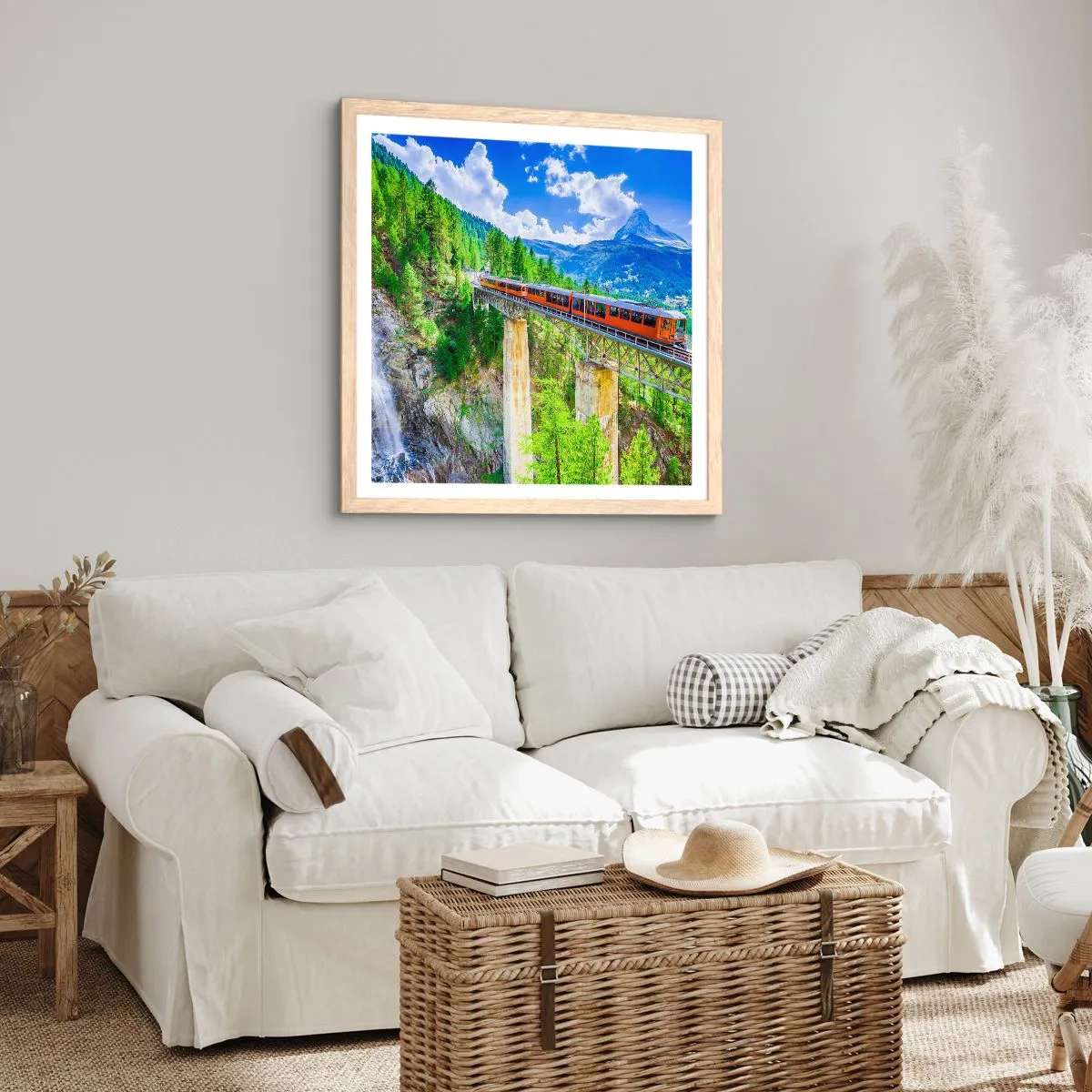 Póster en marco roble claro - Ferrocarril a los Alpes - 60x60 cm