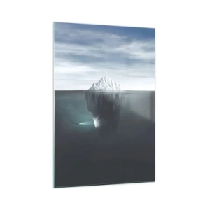 Cuadro sobre vidrio - Impresiones sobre Vidrio - Un iceberg en el agua con un buzo y un reflector debajo de la superficie. - 70x100cm - Misterio submarino - Decoración de pared moderna para salón y dormitorio ARTTOR