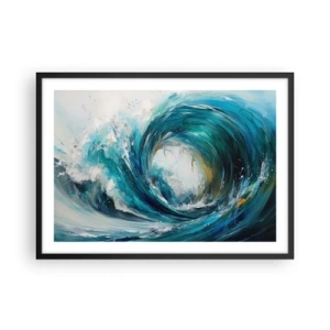 Póster en marco negro - Una ola dinámica en tonos azules y turquesas. - 70x50cm - Portal marino - Decoración de pared moderna para salón y dormitorio ARTTOR