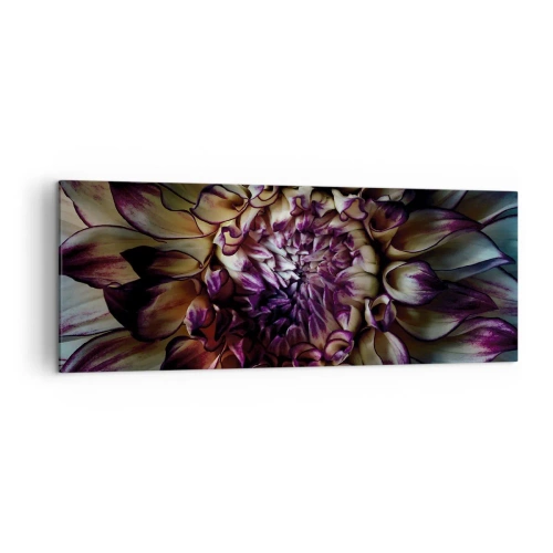 Cuadro sobre lienzo - Impresión de Imagen - Primer plano de una flor de dalia en tonos oscuros. - 140x50cm - El florecimiento de la hermosura - Decoración de pared moderna para salón y dormitorio ARTTOR