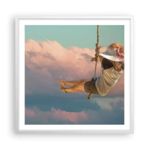 Póster en marco blanco - Jugando en las nubes - 60x60 cm