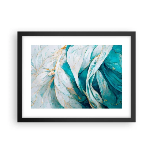 Póster en marco negro - Abstracción azul con motivos dorados - 40x30 cm