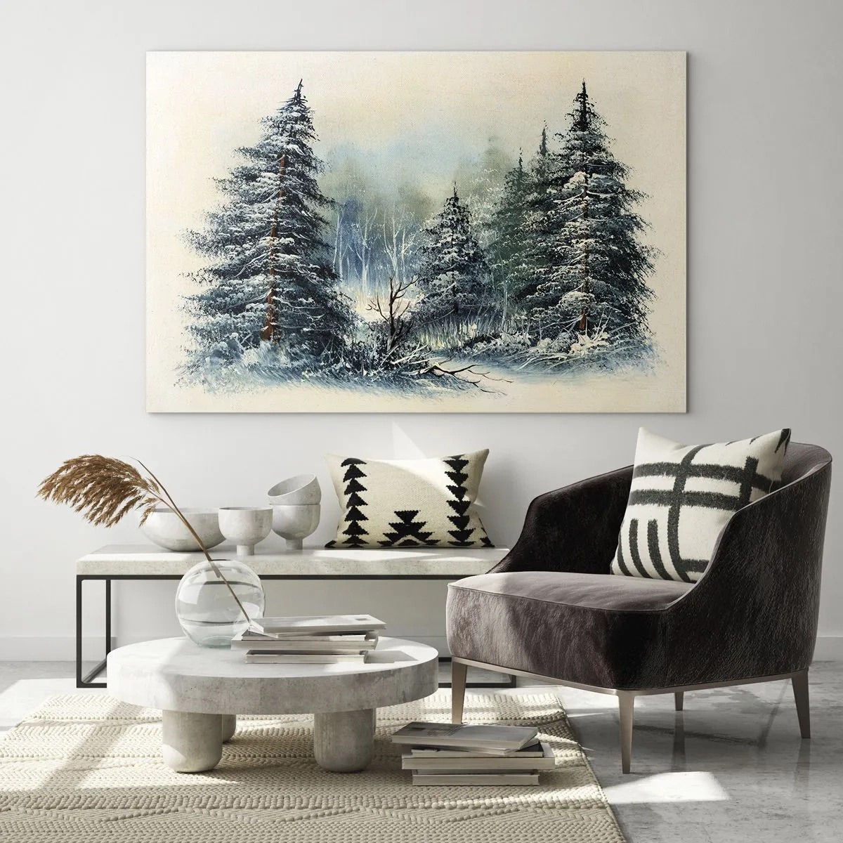 Cuadro sobre vidrio - Impresiones sobre Vidrio - Bosque invernal con árboles cubiertos de nieve contra el cielo. - 100x70cm - Preparados para la Navidad - Decoración de pared moderna para salón y dormitorio ARTTOR