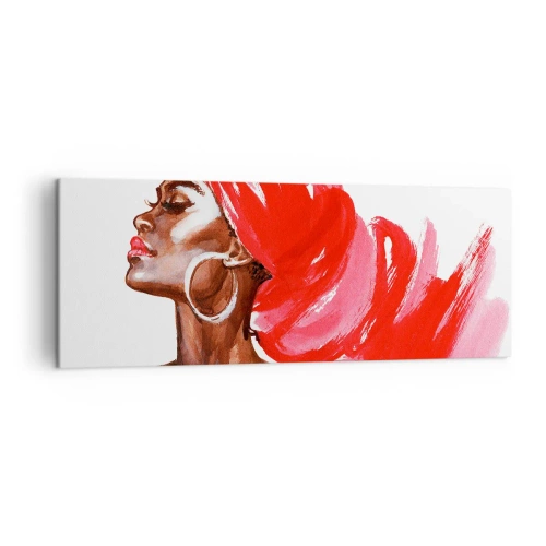 Cuadro sobre lienzo - Impresión de Imagen - Perfil de una mujer con turbante rojo y pendientes - 140x50cm - Aroma que te hace sentir - Decoración de pared moderna para salón y dormitorio ARTTOR