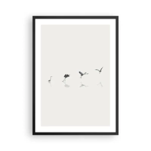 Póster en marco negro - Una composición minimalista de pájaros junto al agua. - 50x70cm - Cuatro sencillos pasos para despegar - Decoración de pared moderna para salón y dormitorio ARTTOR