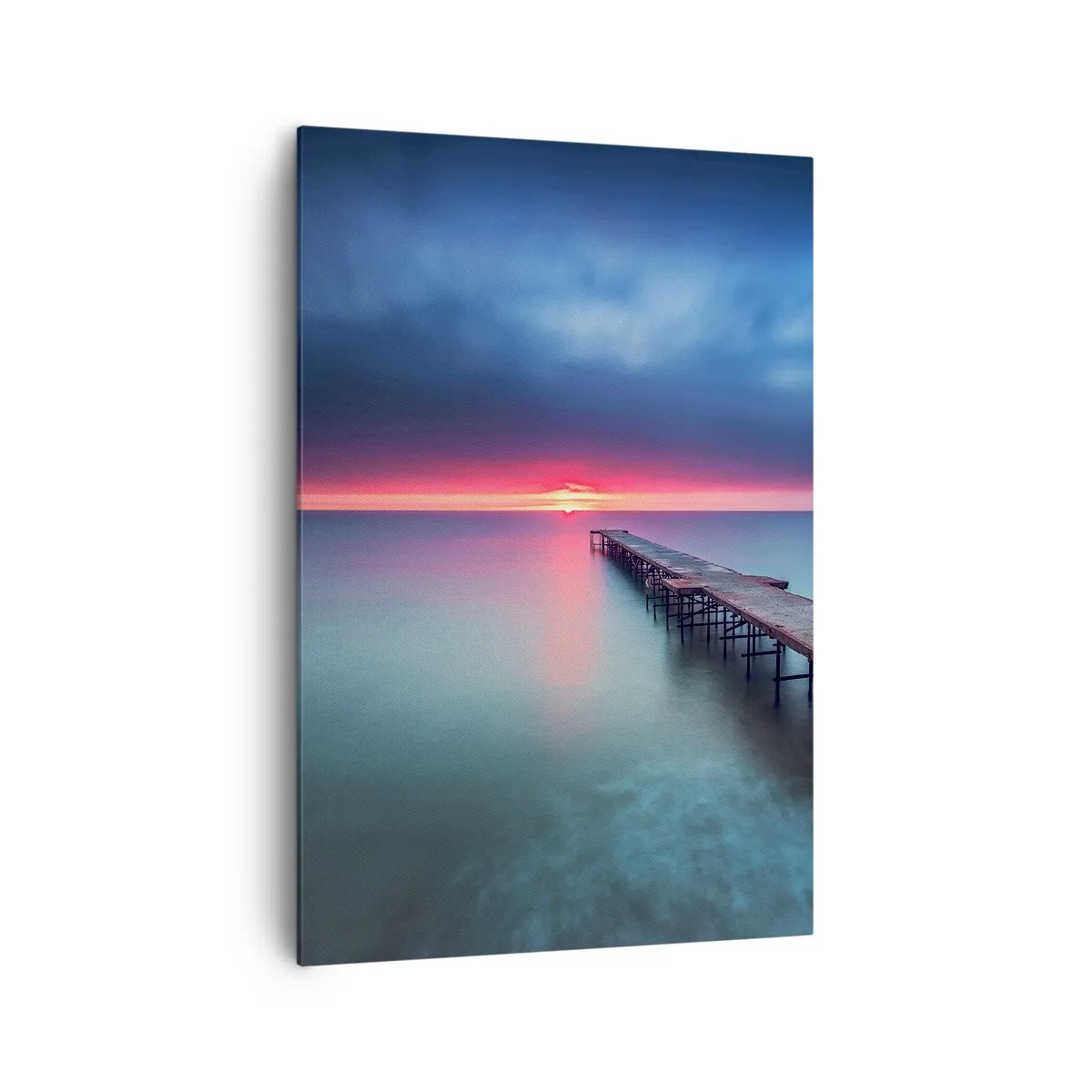 Cuadro sobre lienzo - Impresión de Imagen - Un muelle de madera que conduce directamente al mar al atardecer. - 70x100cm - Entre el cielo y el agua - Decoración de pared moderna para salón y dormitorio ARTTOR