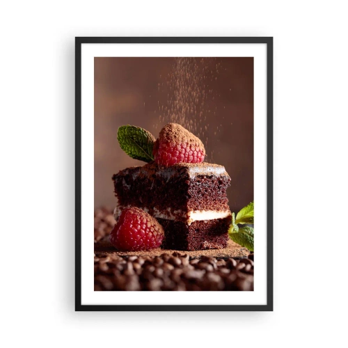Póster en marco negro - Pastel de chocolate con frambuesas y chispas de cacao - 50x70cm - La vida es dulce - Decoración de pared moderna para salón y dormitorio ARTTOR
