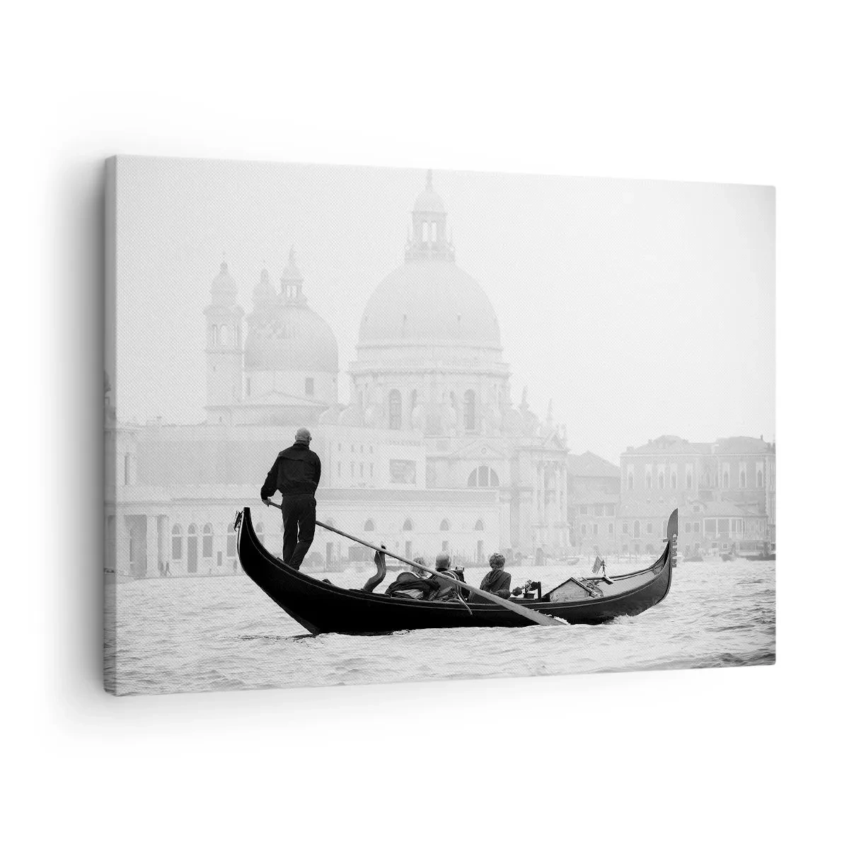 Cuadro sobre lienzo - Impresión de Imagen - Una góndola con la basílica al fondo en blanco y negro. - 70x50cm - Un viaje a la fuente de la belleza - Decoración de pared moderna para salón y dormitorio ARTTOR