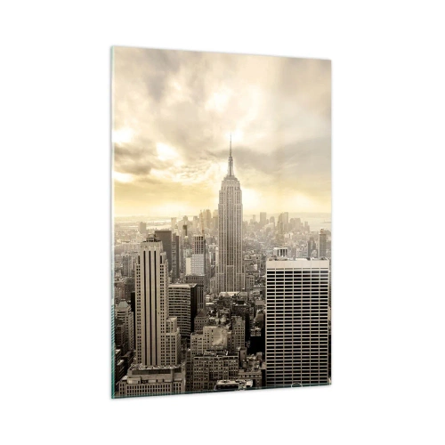 Cuadro sobre vidrio - Impresiones sobre Vidrio - Panorama de la ciudad con rascacielos y el Empire State Building - 50x70cm - Tejido neoyorquino en tonos grises - Decoración de pared moderna para salón y dormitorio ARTTOR