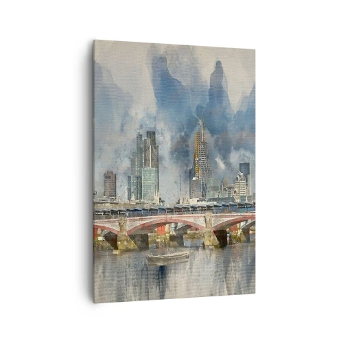 Cuadro sobre lienzo - Impresión de Imagen - Vista en acuarela del puente y el horizonte de la ciudad. - 70x100cm - Londres en todo su esplendor - Decoración de pared moderna para salón y dormitorio ARTTOR
