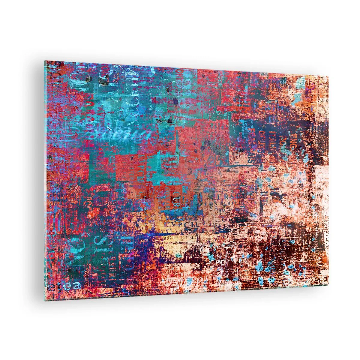 Cuadro sobre vidrio - Impresiones sobre Vidrio - Composición abstracta en tonos azules y rojos. - 70x50cm - Memoria y olvido - Decoración de pared moderna para salón y dormitorio ARTTOR